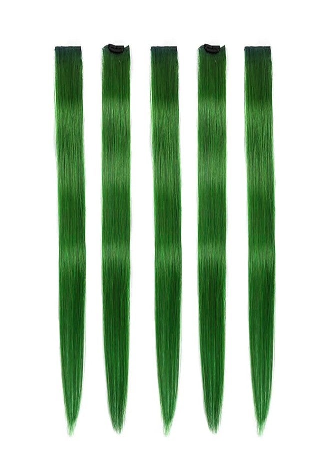 وينسكاي وصلات شعر وينسكي الخضراء بمشابك، شعر بشري طبيعي 100% - وصلات شعر ملونة بمشابك، مناسبة لعيد الميلاد، 5 قطع/مجموعة (18 بوصة، أخضر) - Image 1